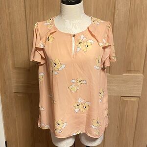 Liz Claiborne Peach Floral Ruffle Sleeve Blouse